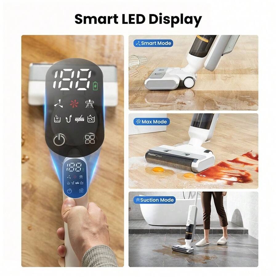 Aspirapolvere e scopa senza fili Proscenic F10 Pro, autonomia di 30 minuti, autopulente, display LED, pulizia completa dei bordi, 3 modalità di pulizia, doppio serbatoio dellacqua - Spina UE.