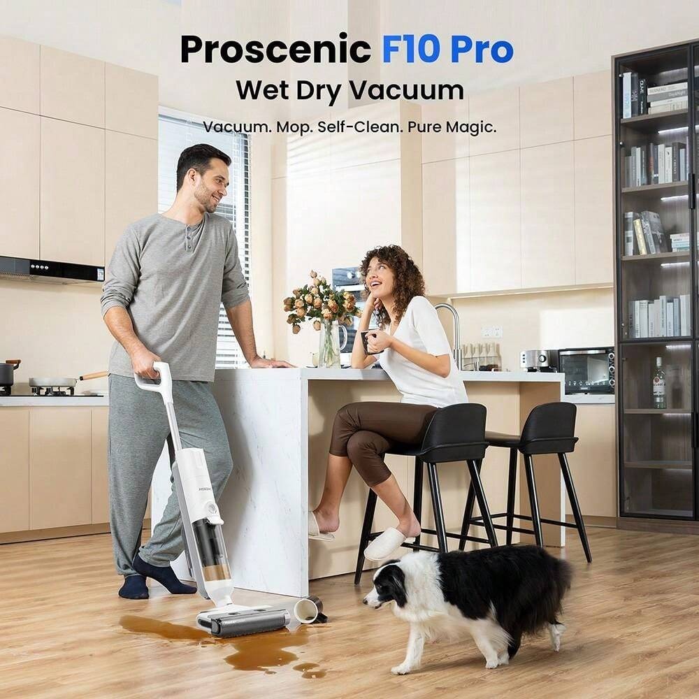 Aspirapolvere e scopa senza fili Proscenic F10 Pro, autonomia di 30 minuti, autopulente, display LED, pulizia completa dei bordi, 3 modalità di pulizia, doppio serbatoio dellacqua - Spina UE.
