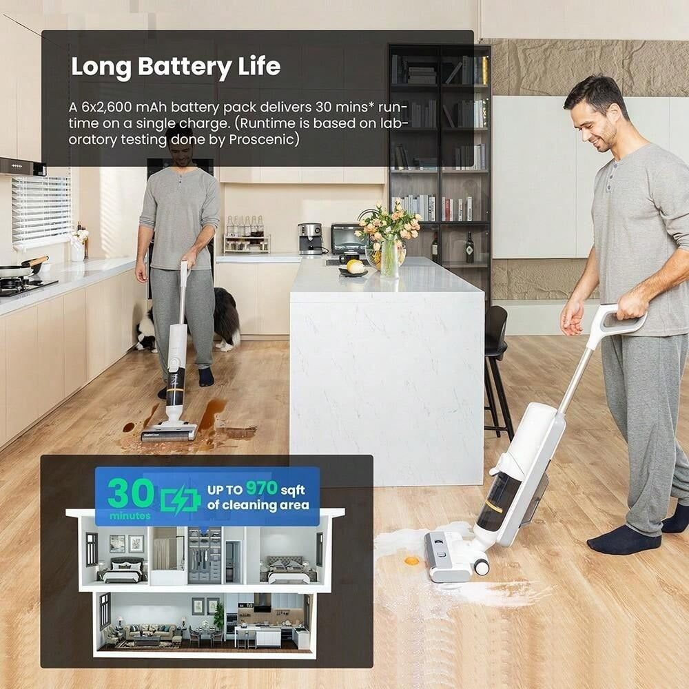 Aspirapolvere e scopa senza fili Proscenic F10 Pro, autonomia di 30 minuti, autopulente, display LED, pulizia completa dei bordi, 3 modalità di pulizia, doppio serbatoio dellacqua - Spina UE.