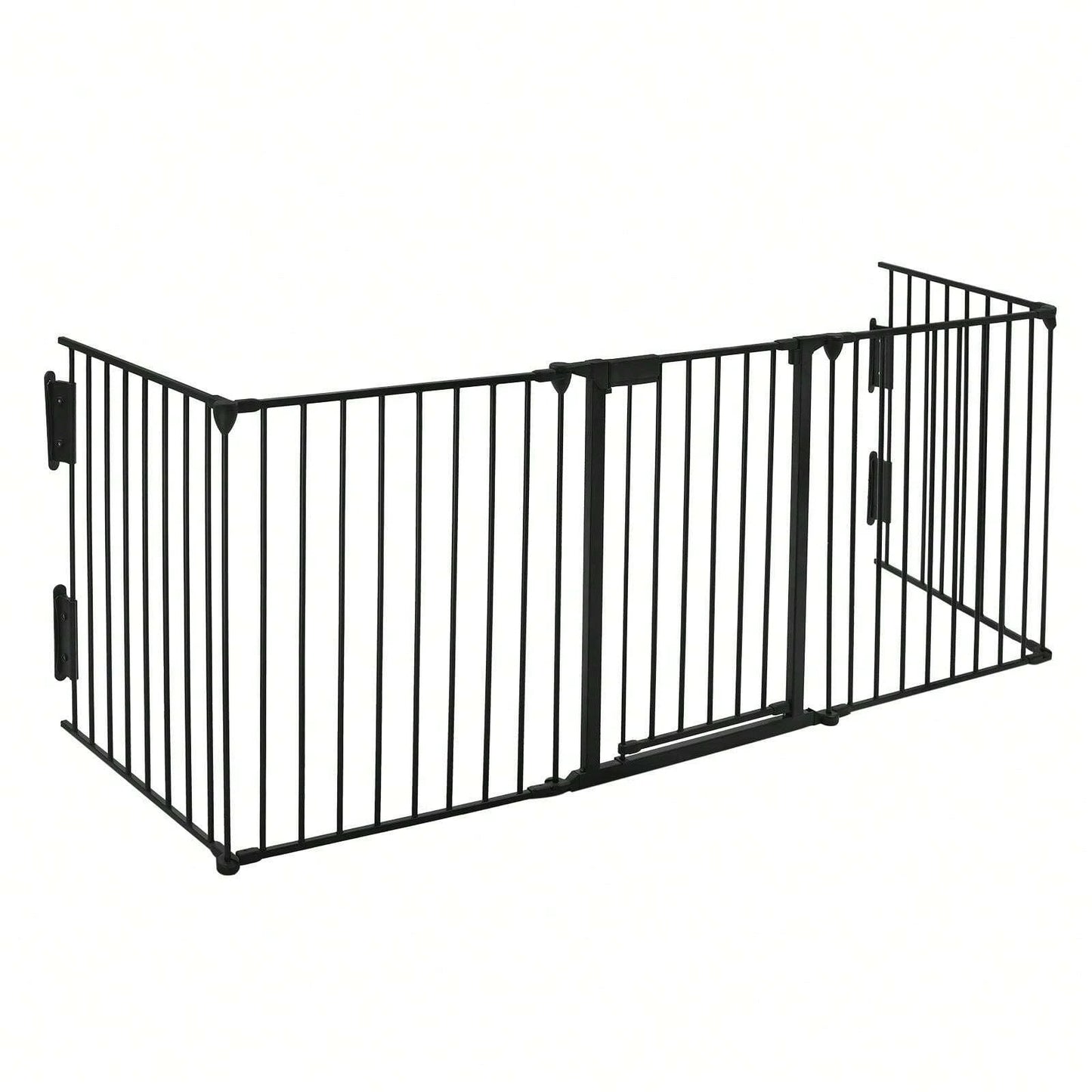 YUENFONG Protezione per Camino in Metallo con Porta, 5 Elementi, Protezione per Forno, Pieghevole, Griglia di Configurazione per la Sicurezza dei Bambini, 300x75x60 cm (Nero)