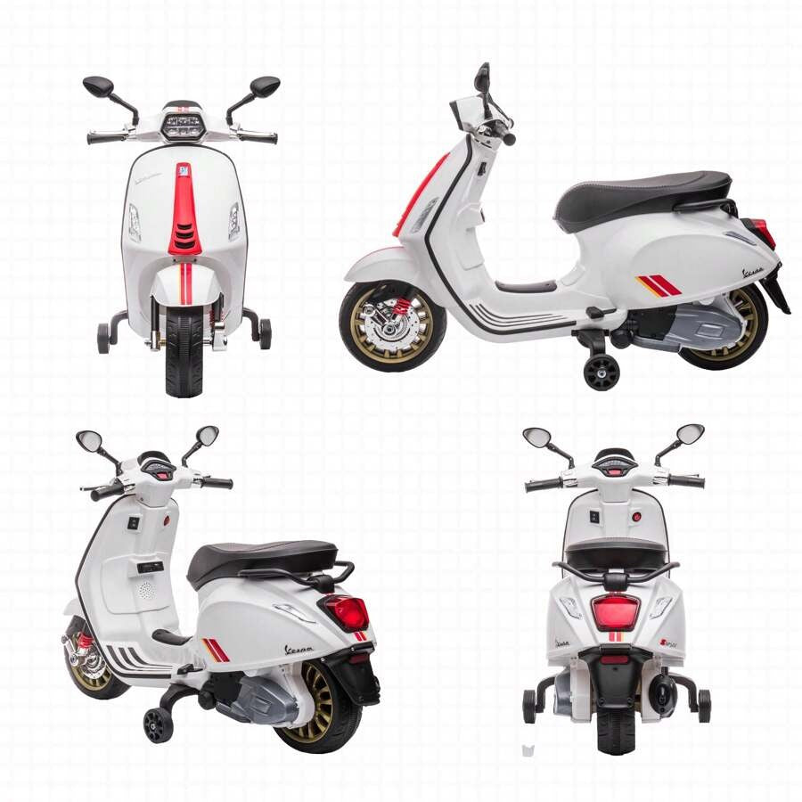 Aiyaplay Moto Elettrica per Bambini 3-8 Anni a Licenza Vespa con Rotelle, Fanale e Musica, Moto Giocattolo in PP e Metallo, 107x47x73 cm