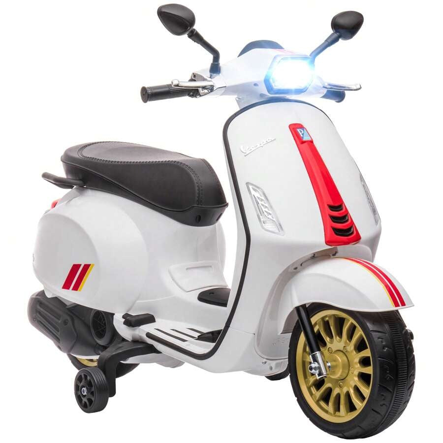 Aiyaplay Moto Elettrica per Bambini 3-8 Anni a Licenza Vespa con Rotelle, Fanale e Musica, Moto Giocattolo in PP e Metallo, 107x47x73 cm