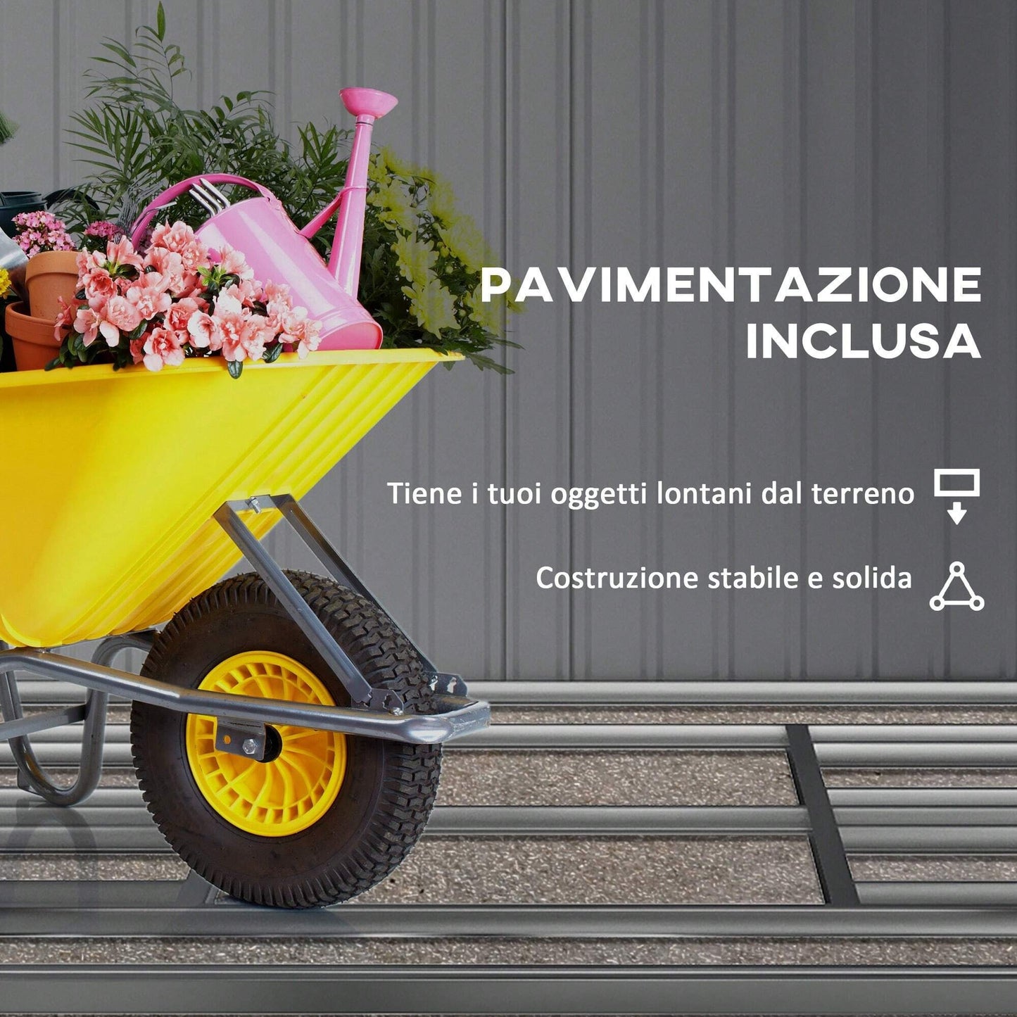 Outsunny Casetta da Giardino con Doppie Porte Scorrevoli e Tetto Inclinato, Capanno da Giardino in Acciaio e PP, 3.4x4x2 m, Grigio