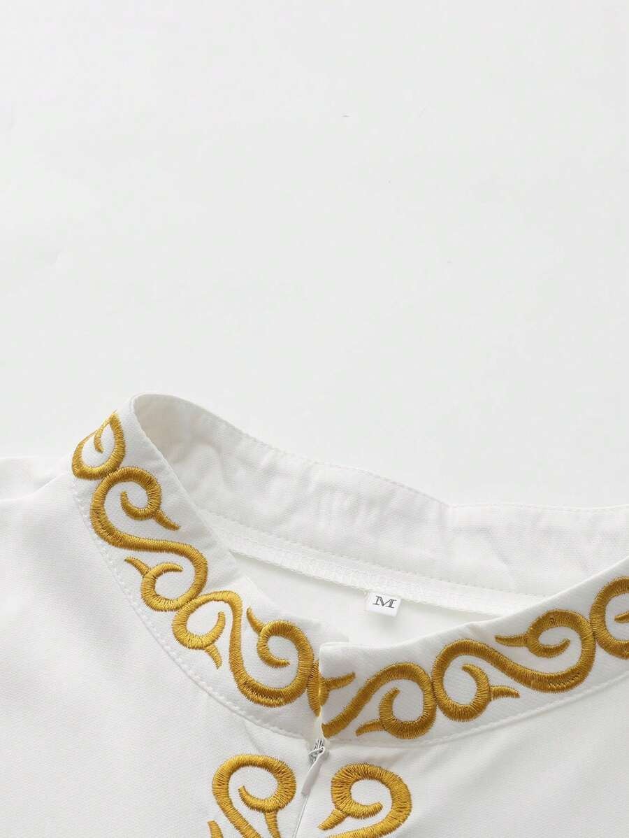 Set Nuovo Giacca e Pantaloni da Uomo in Stile Tradizionale Africano con Scollo a Equipaggio, Tinta Unita, Ricamo, Manica Lunga, Abito da Matrimonio