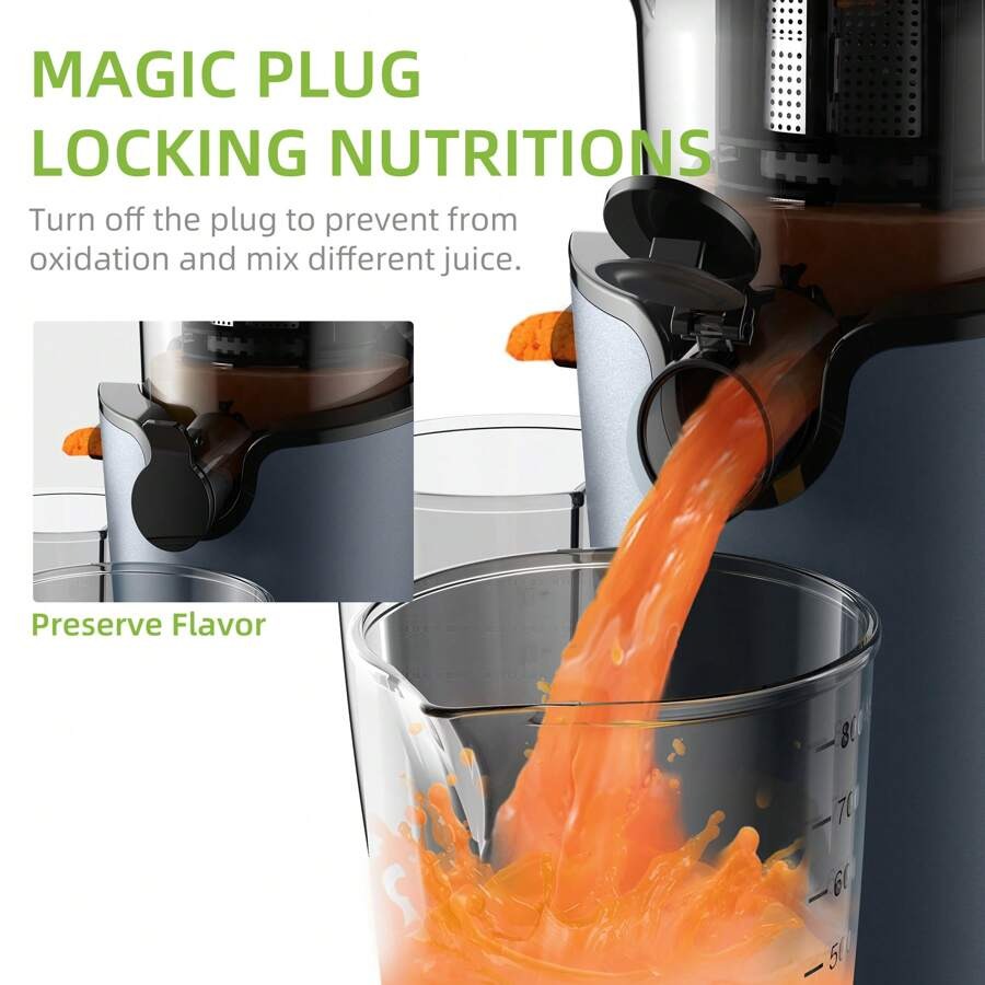 Spremiagrumi a freddo BioloMix con scivolo di alimentazione da 78 mm, 200 W 40-65 giri/min, motore potente, spremitore a masticazione lenta, adatto per frutta intera