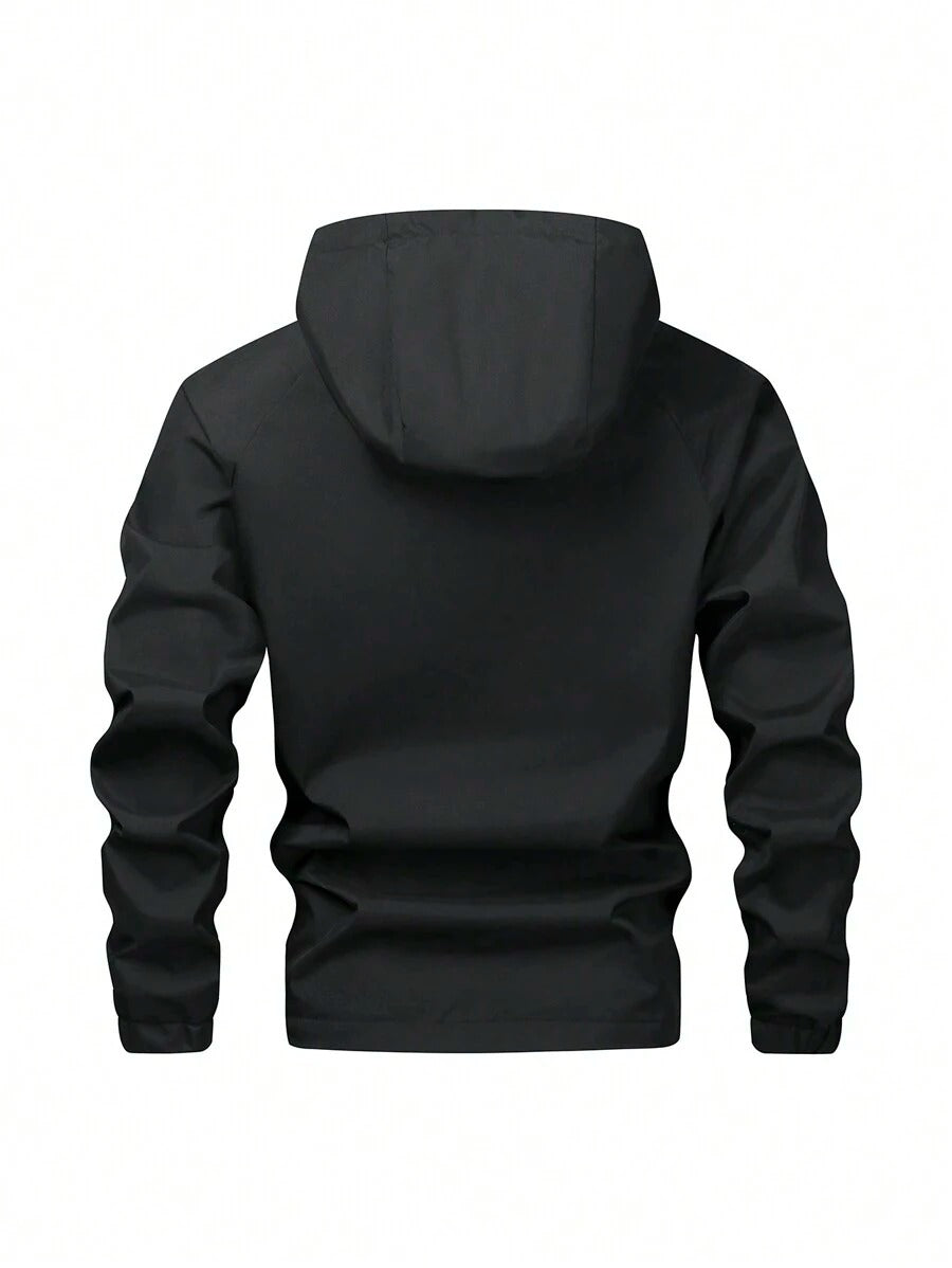 Giacca antivento a mezza chiusura lampo a prova d'acqua casual e versatile da uomo, leggera nera a fascia lunga per esterni, adatta come regalo per Friend, Husband, Boyfriend