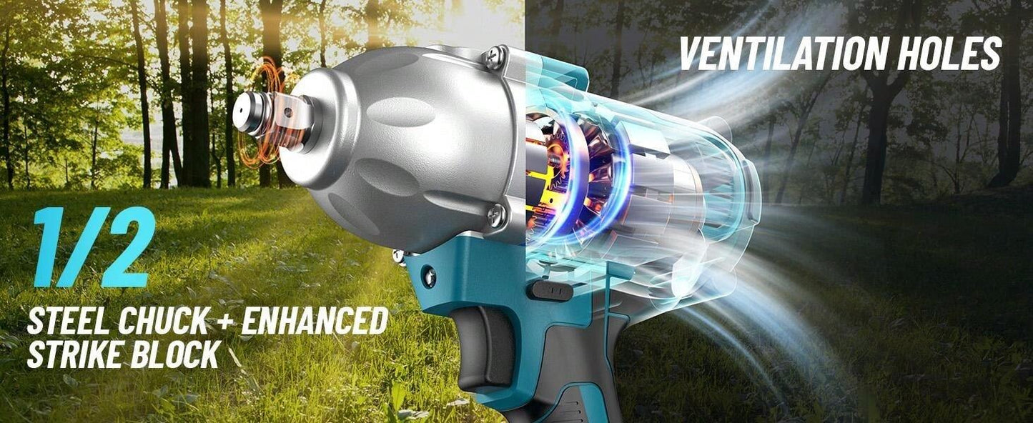 SEESII Seesii avvitatore a batteria, avvitatore ad alta coppia di 800N.m, pistola ad impatto da 580Ft-lbs 1/2 pollici con una batteria da 4.0Ah, caricabatterie e 6 bussole