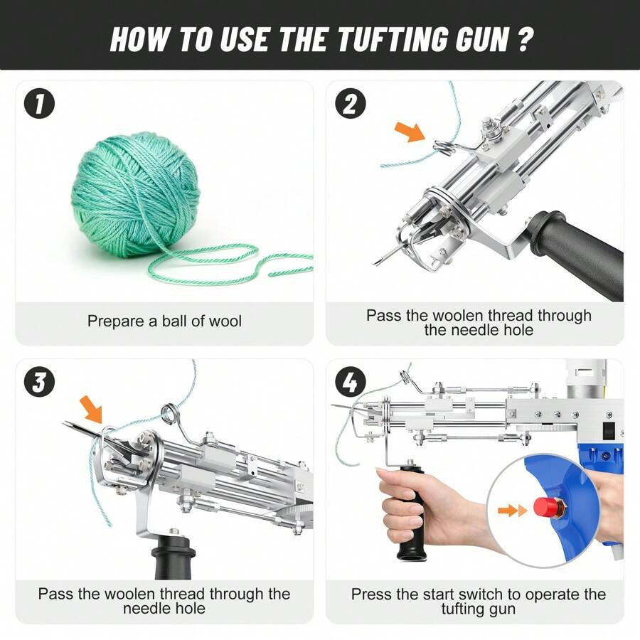 Pistola per trapuntatura, Set pistola per trapuntatura, Pistola per trapuntatura a pelo tagliato, Pistola per trapuntatura per tappeti, Pistola per trapuntatura per tappeti ad alta velocità, 5-45 punti/sec.