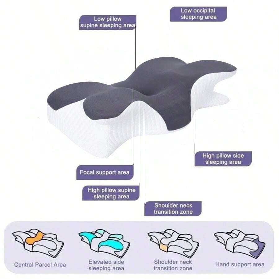 Cuscino per il collo in memory foam ergonomico, design a farfalla per supportare lato, schiena e pancia, cuscino per dormire ergonomico