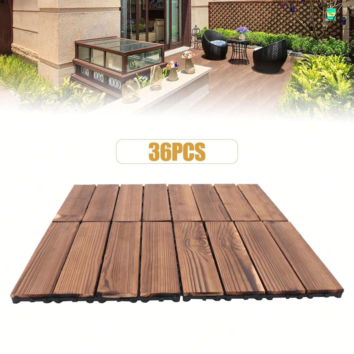 YUNRUX 36* Piastrelle per terrazza ad incastro in legno duro Piastrelle per terrazza in legno di acacia 30x30 cm Piastrelle per terrazza in legno duro ad incastro Piastrelle per terrazza balcone giardino