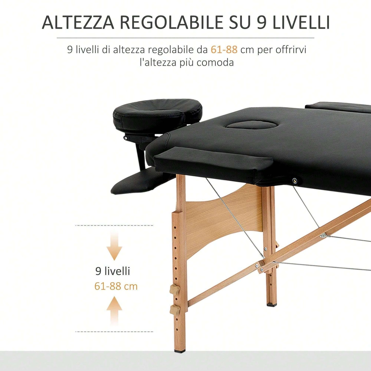 HOMCOM Lettino da Massaggio Pieghevole, Lettino Professionale Portatile con Altezza Regolabile e Borsa di Trasporto, Struttura in Legno, Nero