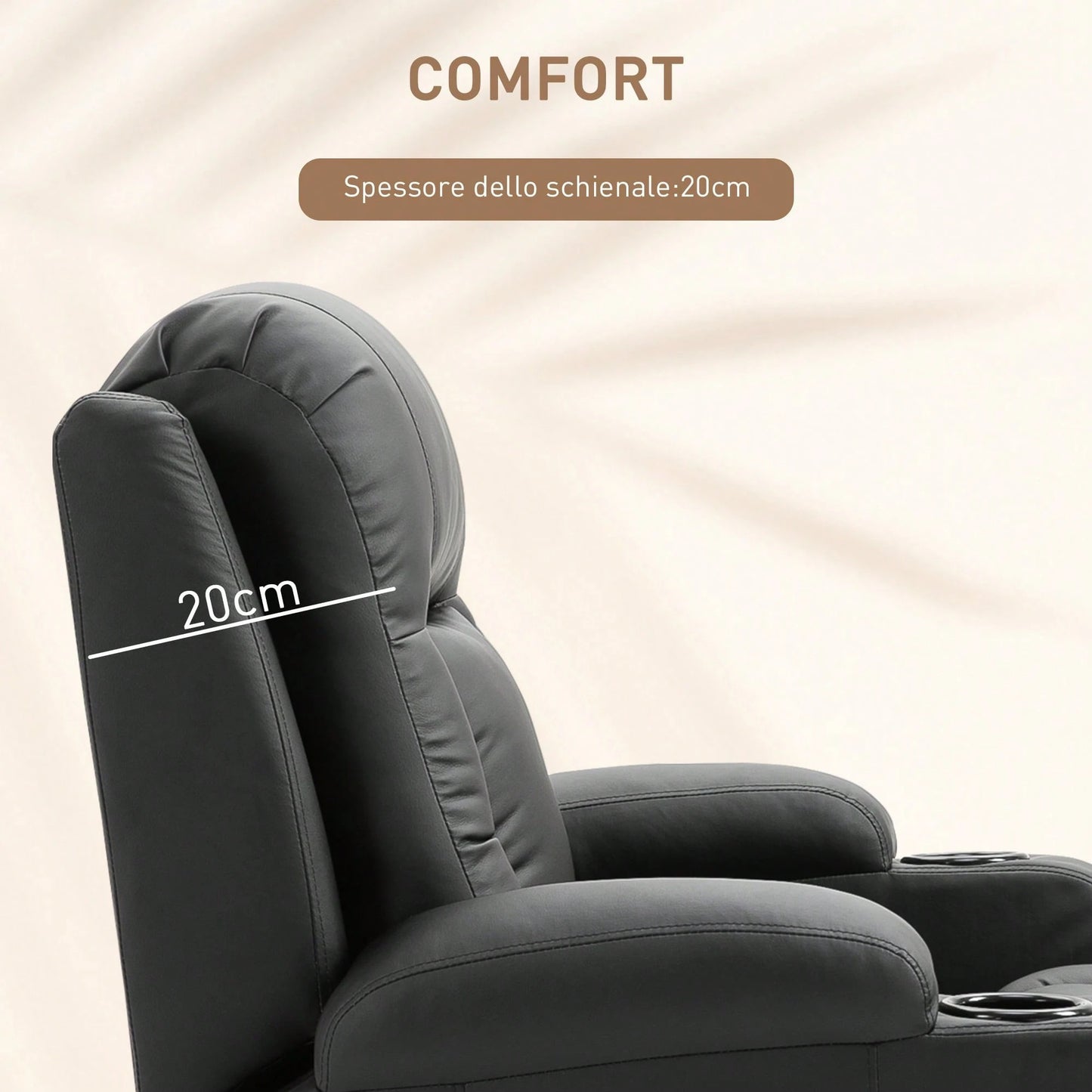 HOMCOM Poltrona Relax Massaggiante Riscaldante, Poltrona Reclinabile fino a 150° in Finta Pelle con 8 Punti di Massaggio e Telecomando, 85x94x104cm