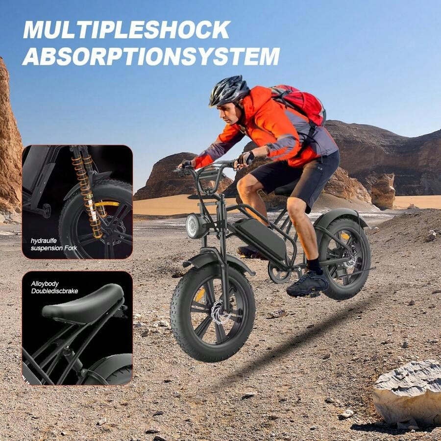 Bici elettrica per pneumatici grassi da 200 W per adulti, batteria grande 48 V 18 Ah, 100-240 V, freno a disco meccanico, mountain bike fino a 20 velocità, faro traslucido a LED, bici elettrica da montagna