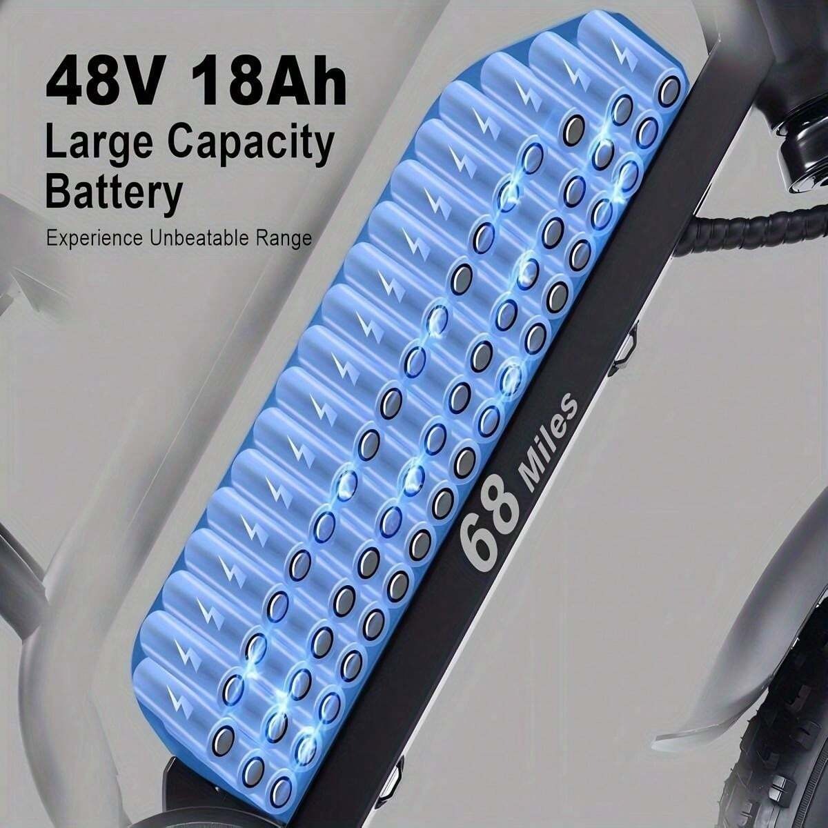 Bici elettrica per pneumatici grassi da 200 W per adulti, batteria grande 48 V 18 Ah, 100-240 V, freno a disco meccanico, mountain bike fino a 20 velocità, faro traslucido a LED, bici elettrica da montagna