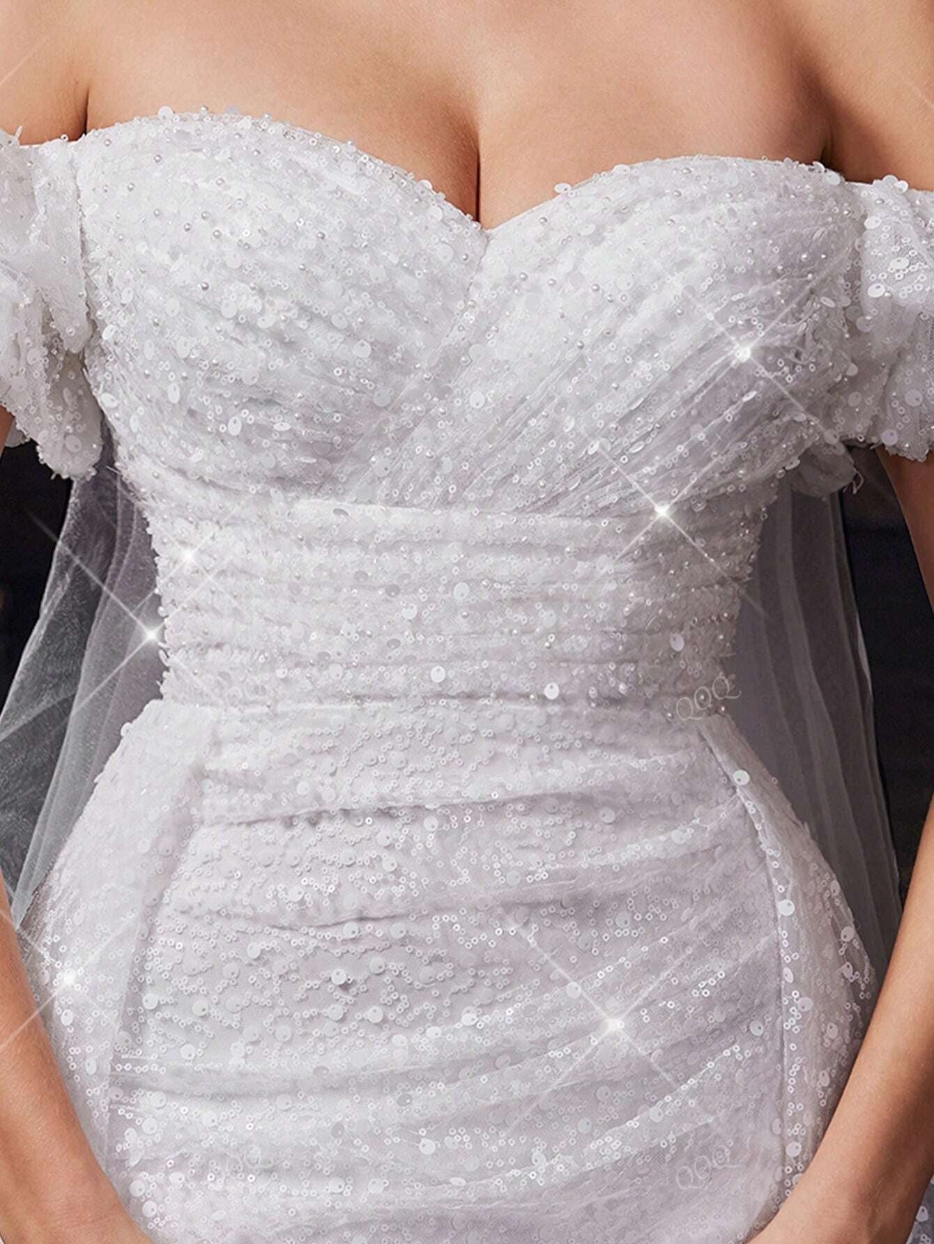 QOQ Abito da sposa da dea, abito lungo elegante e romantico da donna, adatto per matrimoni, eventi formali, feste di matrimonio, cene, servizi fotografici per matrimoni