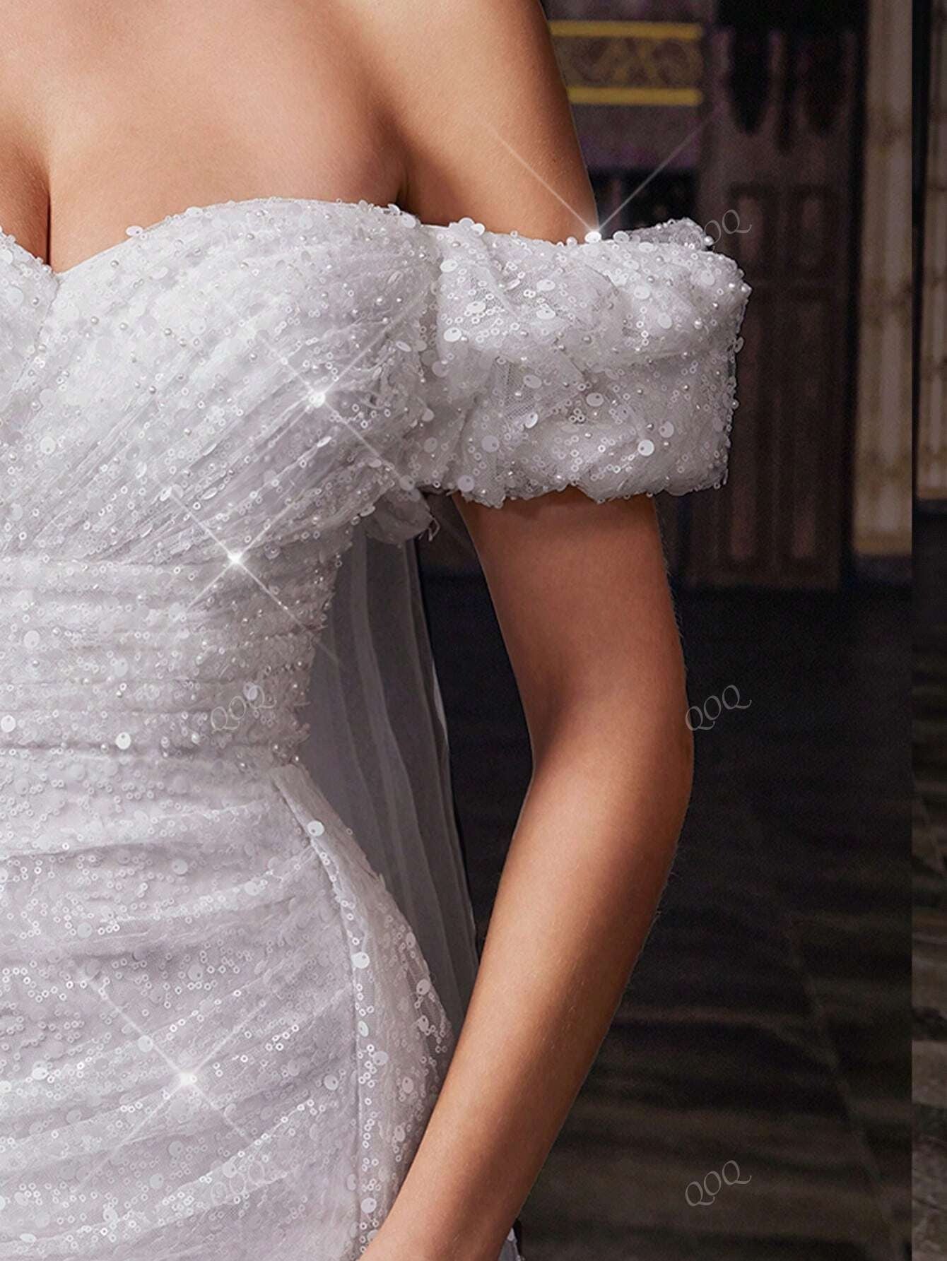 QOQ Abito da sposa da dea, abito lungo elegante e romantico da donna, adatto per matrimoni, eventi formali, feste di matrimonio, cene, servizi fotografici per matrimoni