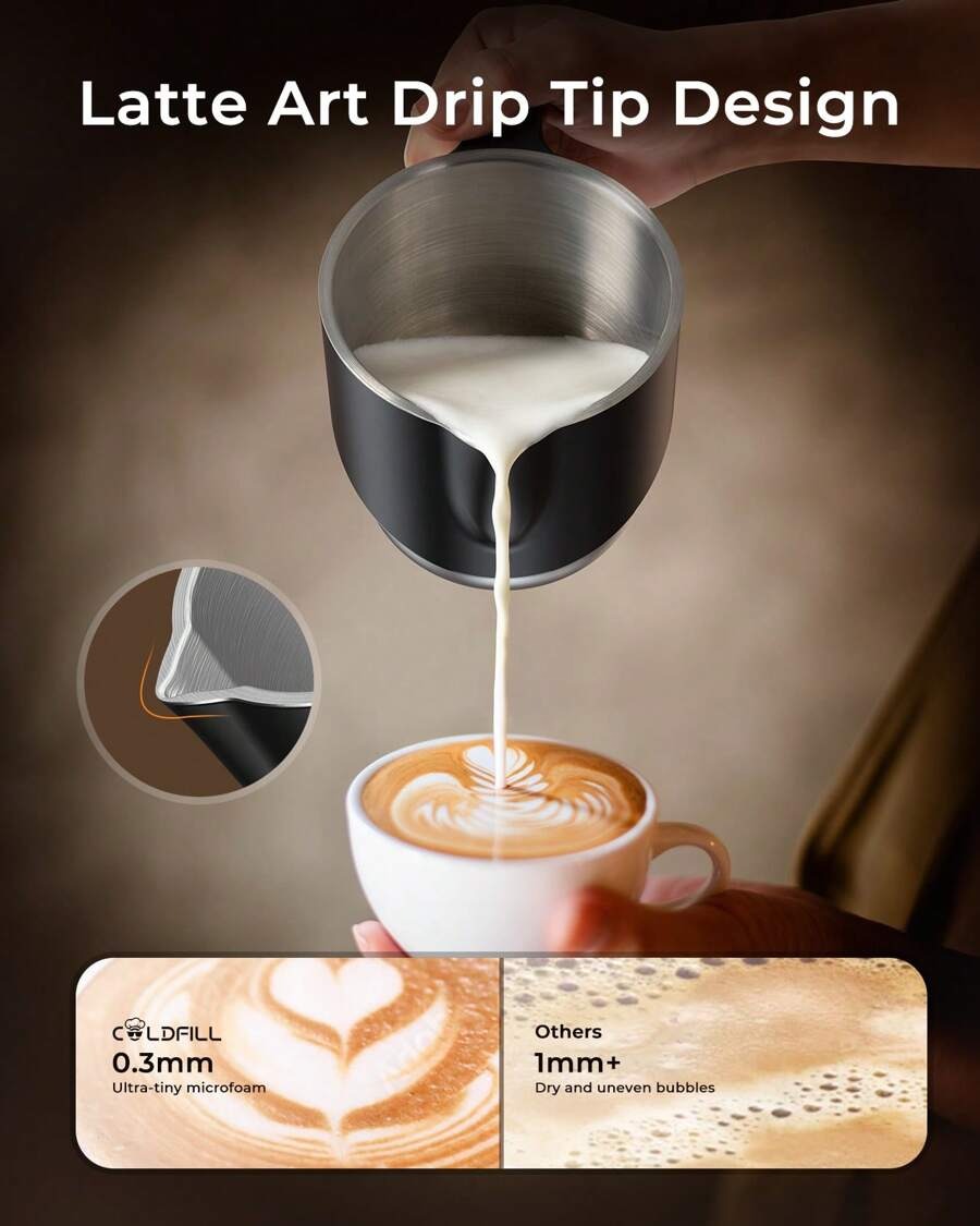 Macchina per cioccolata calda e caffè nero 8 in 1, montalatte automatico diviso, può essere utilizzata per montare il latte per caffellatte, cappuccini, macchiati e altre bevande, nonché per riscaldare il latte