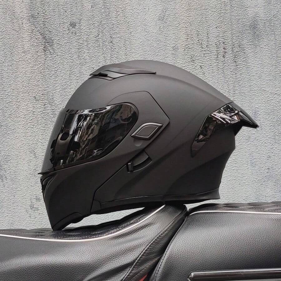 Casco da moto modulare di alta qualità con visiera apribile e doppia visiera, design personalizzato con alettone grande, omologato DOT, slot per altoparlante Bluetooth