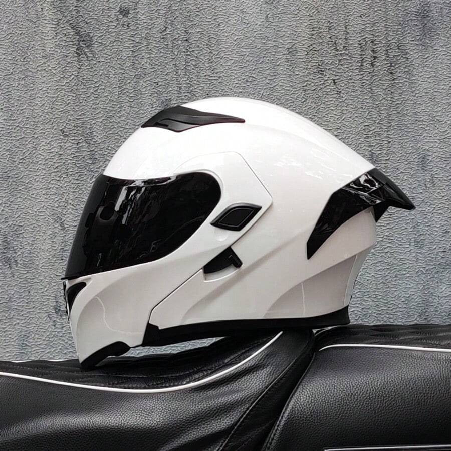 Casco da moto modulare di alta qualità con visiera apribile e doppia visiera, design personalizzato con alettone grande, omologato DOT, slot per altoparlante Bluetooth
