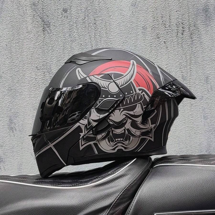 Casco da moto modulare di alta qualità con visiera apribile e doppia visiera, design personalizzato con alettone grande, omologato DOT, slot per altoparlante Bluetooth