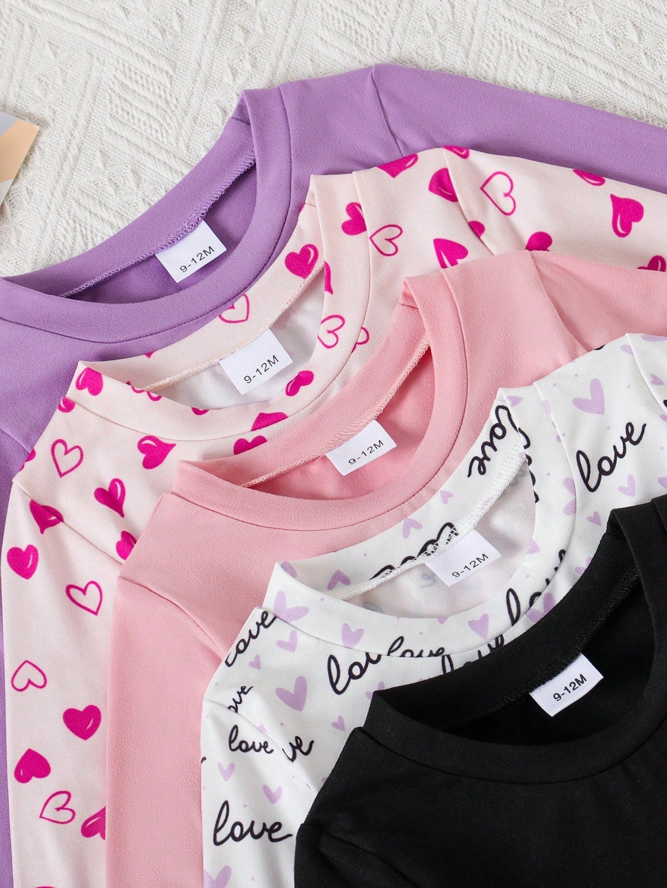 Set da 10 pezzi di top a maniche lunghe casual e leggings per bambina, con stampa carina a cuori e lettere, maglietta elastica e comoda e pantaloni, adatto da indossare