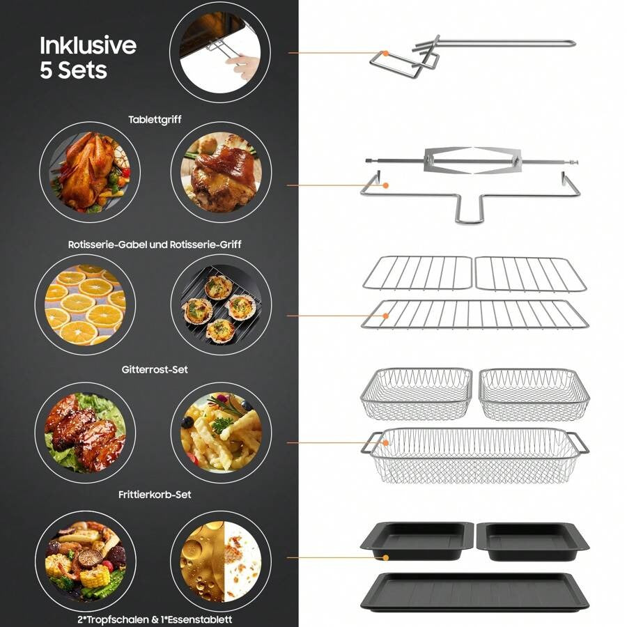 iceagle Friggitrice ad aria calda iceagle 23L Doppia Zona - Friggitrice ad aria XXL con porta francese | Forno friggitrice ad aria calda con doppia camera, 15 programmi, 2200 W, 12 accessori, divisorio rimovibile