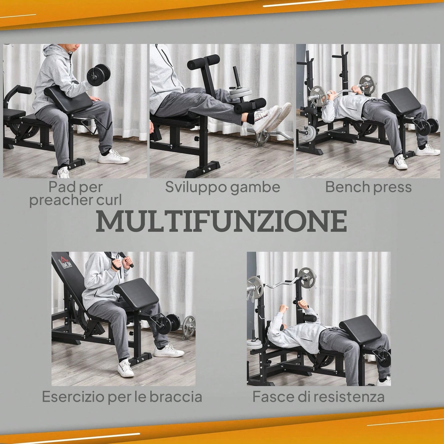 HOMCOM HOMCOM Panca da Palestra con Supporto per Bilanciere Regolabile in 6 Posizioni e Schienale Regolabile in 5 Posizioni, Panca Pesi in Acciaio e PU per Palestra