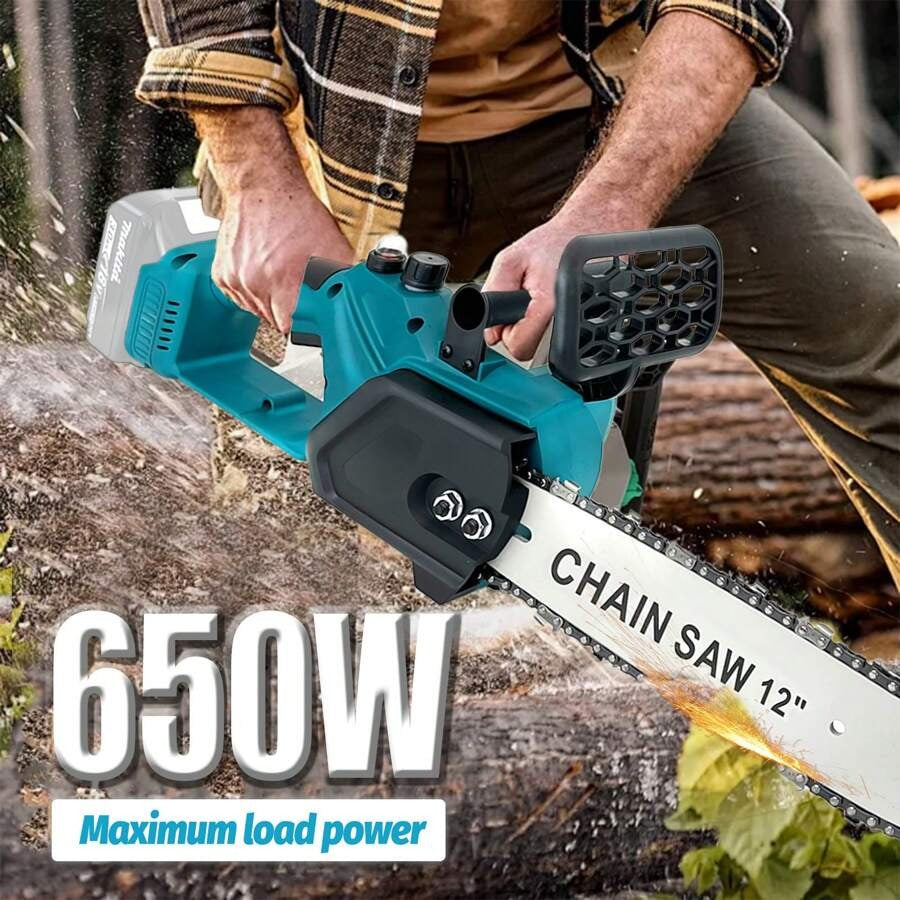 IKUNQUAN Motosega a batteria senza spazzole da 12 pollici, ricambio per batteria Makita da 18 V, motosega elettrica senza spazzole con 2 batterie da 5,0 Ah