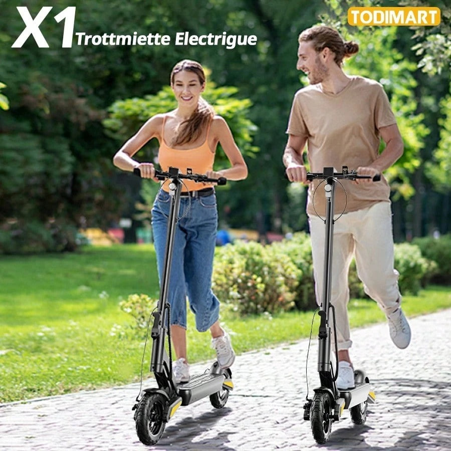 Todimart Monopattino elettrico TODIMART X1 per adulti, motore brushless da 600 W, batteria da 48 V 10,4 Ah, autonomia massima 40-50 km, pneumatici fuoristrada da 10 pollici in grado di superare pendenze di 25°
