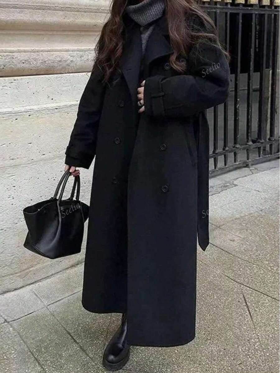 Cappotto antivento classico retrò a doppiopetto da donna, di stile europeo e americano, adatto per autunno/inverno