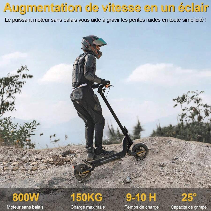 Todimart Monopattino elettrico TODIMART X5 per adulti, motore brushless da 800 W, batteria da 48 V 18,2 Ah, autonomia massima 75-80 km, pneumatici fuoristrada da 10 pollici in grado di gestire pendenze di 25°