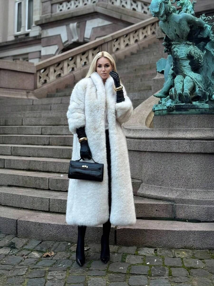 Anewsta Nuovi arrivi, elegante cappotto lungo da donna, elegante, con fodera termica, abbigliamento invernale per donna