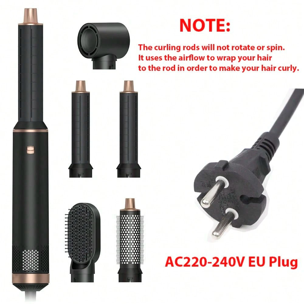 Asciugacapelli a spazzola 5 in 1 nero, set di spazzole ad aria calda rimovibili, set di strumenti per acconciature con ioni negativi, spazzola rotonda per lisciare i capelli con effetto volumizzante