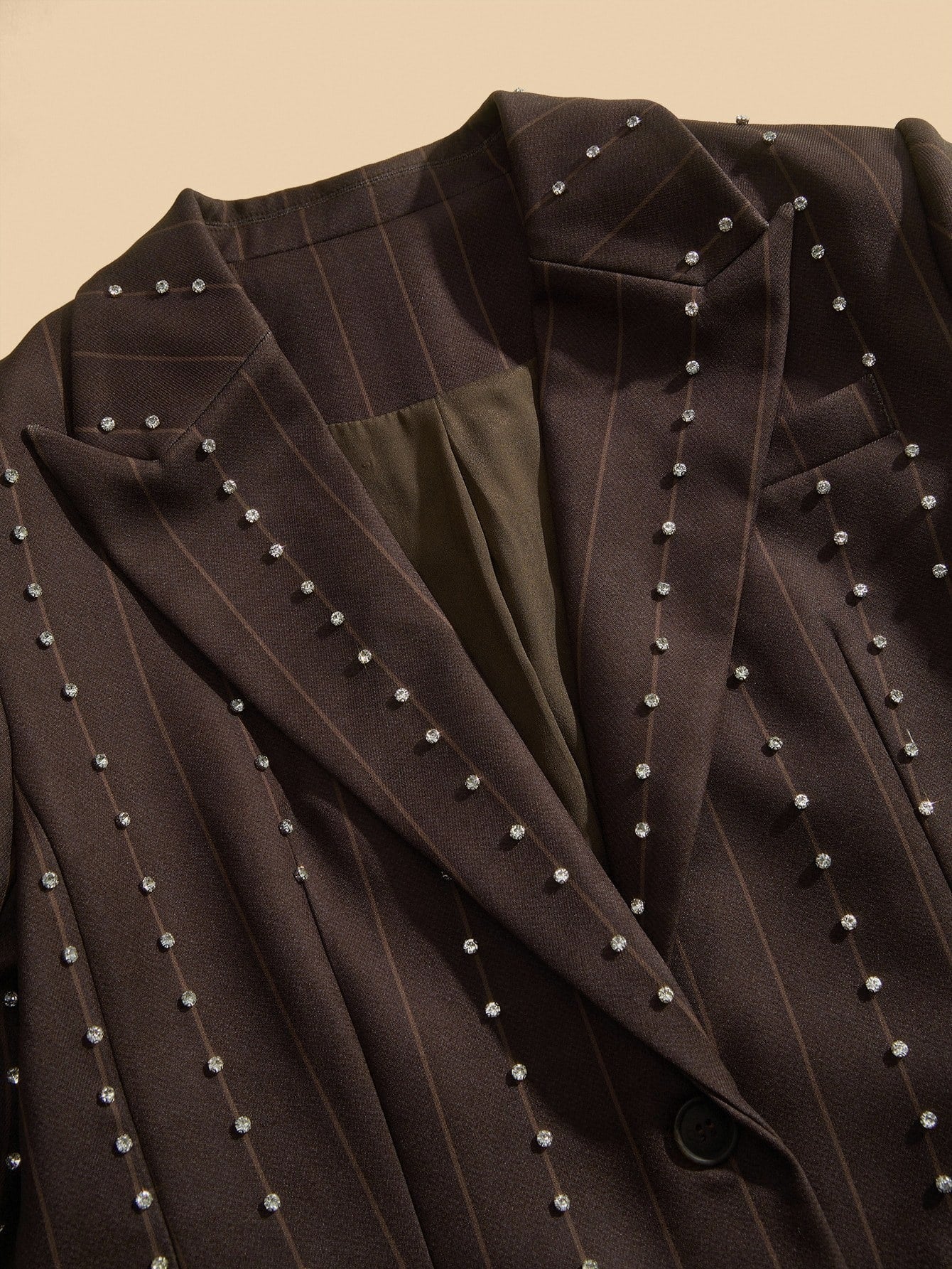Anewsta Giacca e pantaloni eleganti da donna, monopetto, con decorazioni in cristallo, completo da ufficio