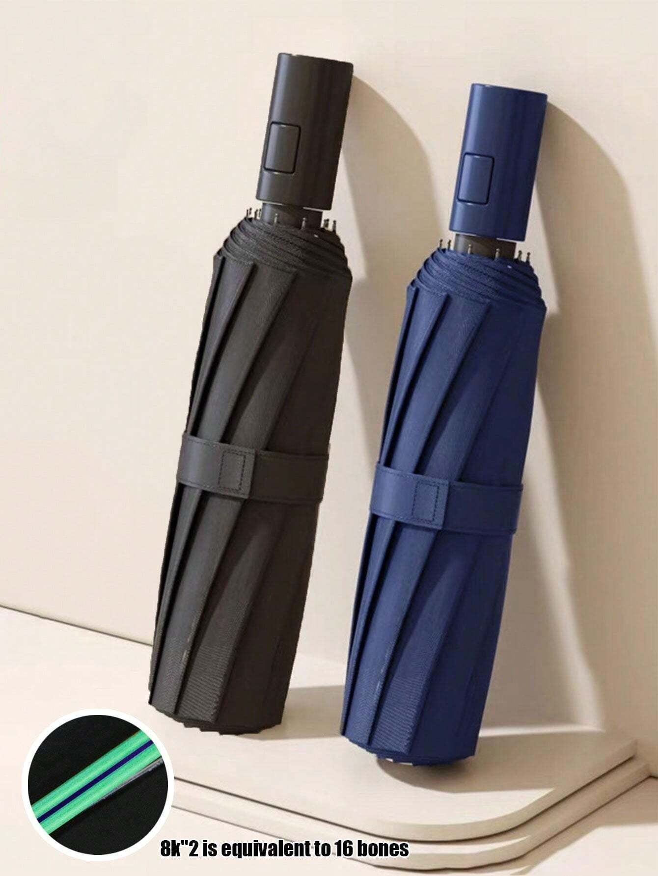 Ombrello automatico unisex con 16 stecche rinforzate, pieghevole, portatile, durevole ombrello antivero per giorni di sole e pioggia, adatto come regalo per Ognissanti, Natale, Capodanno e San Valentino