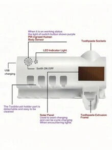 1 pezzo Sterilizzatore per spazzolino da denti intelligente bianco, supporto per spazzolino da denti montato a parete senza foratura, spremitore automatico di dentifricio multifunzione ricaricabile USB,