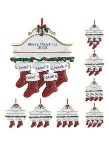 Decorazione natalizia pendente, calzino natalizio personalizzato 2024, personalizzato per 2, 3, 4, 5, 6 membri della famiglia, nome da appendere sull'albero di Natale, ornamento in resina inciso con nome e benedizione, regalo di Natale creativo