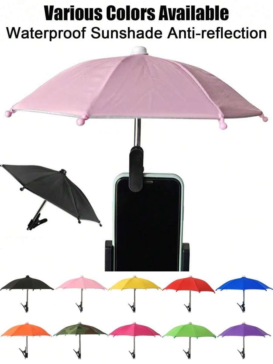 Ombrellino per telefono, ombrellino da sole per telefono con supporto a molletta universale per uso esterno, parasole per telefoni cellulari, Kindle, iPad, navigatore. Accessorio da viaggio anti-riflesso, anti-abbagliamento per proteggere il telefono.
