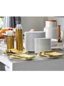 75 pezzi Set di posate decorative argento e oro - inclusi 25 forchette, 25 coltelli, 25 cucchiai da tavola - Lavabili e riutilizzabili per matrimoni, feste, cene, matrimoni, cucina e San Valentino, forniture scolastiche