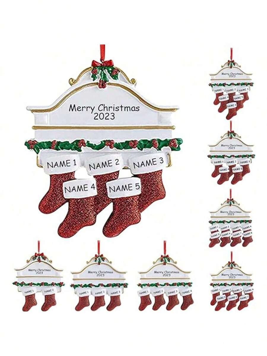 Decorazione natalizia pendente, calzino natalizio personalizzato 2024, personalizzato per 2, 3, 4, 5, 6 membri della famiglia, nome da appendere sull'albero di Natale, ornamento in resina inciso con nome e benedizione, regalo di Natale creativo
