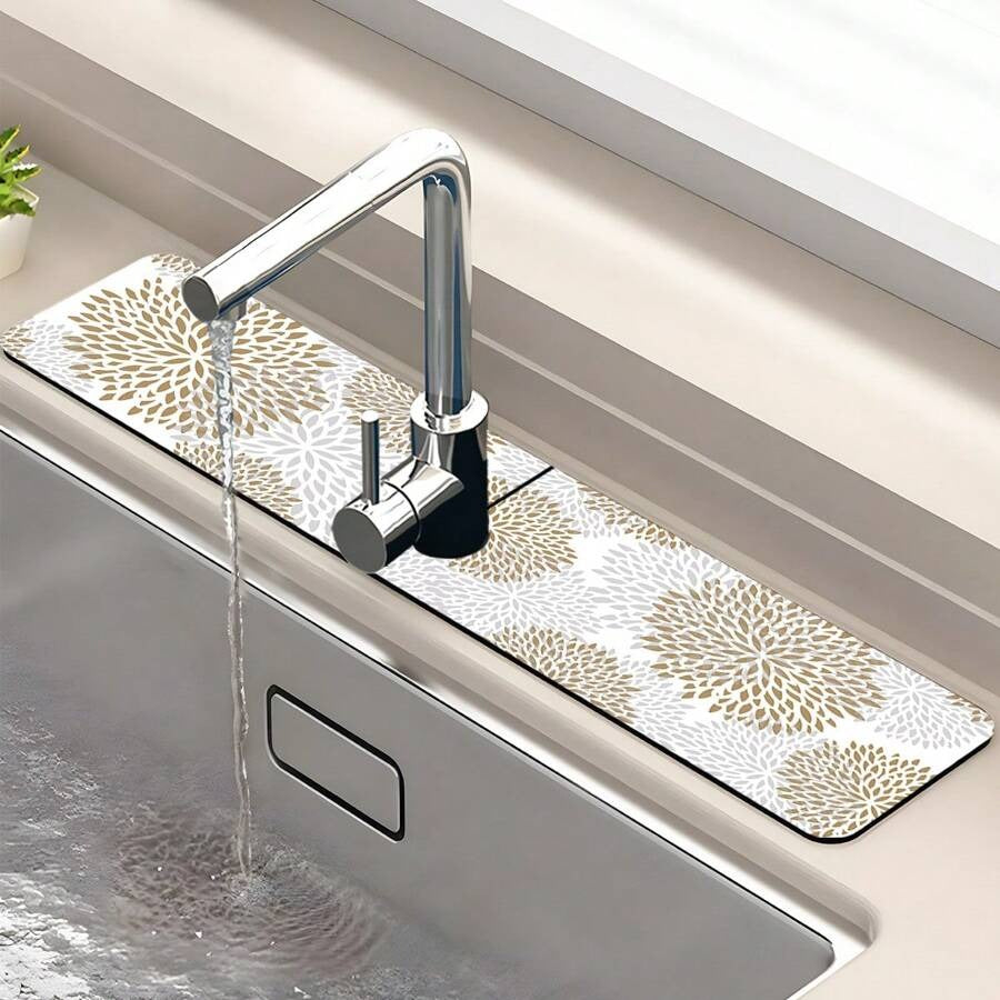 1 pezzo Ventosa per rubinetto lavello a mandala boho stampato, tappetino per scarico, lavello cucina, bagno, piano di lavoro, tappetino per scarico, lavabo in diatomite e tappetino che si può tagliare e asciugare rapidamente.