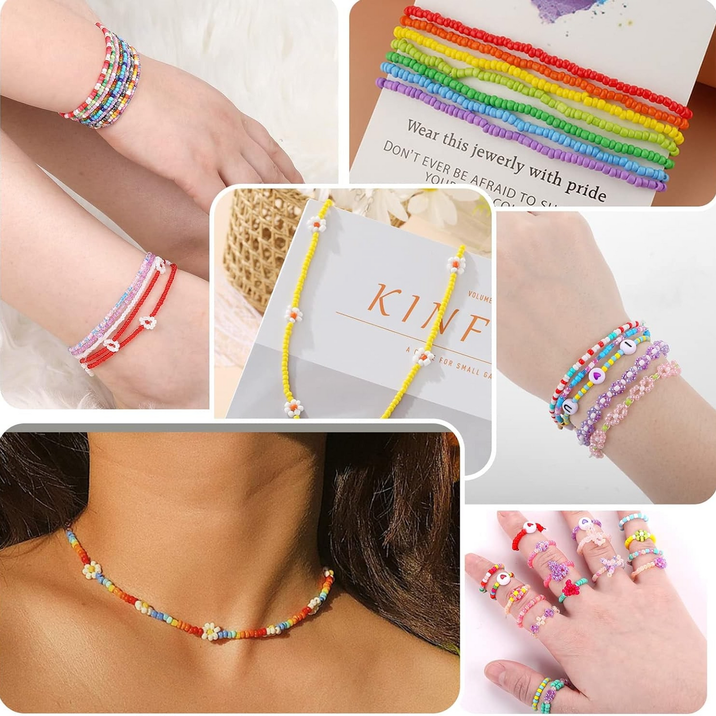 4800pz / 9600pz Perline di vetro da 3mm, kit per la creazione di gioielli, include 24 colori di perline sciolte di vetro, filo di perline, per realizzare gioielli, kit per bracciali fai da te, combinazione di perline per braccialetti, anelli, collane