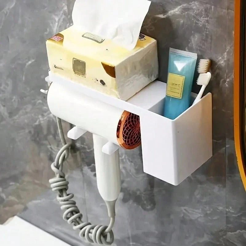 Supporto a parete per asciugacapelli, in materiale plastico, supporto a mani libere per asciugacapelli, rastrelliera per riposizionamento dell'asciugacapelli in bagno, organizer per asciugacapelli montato a parete su un lato, accessorio salvaspazio