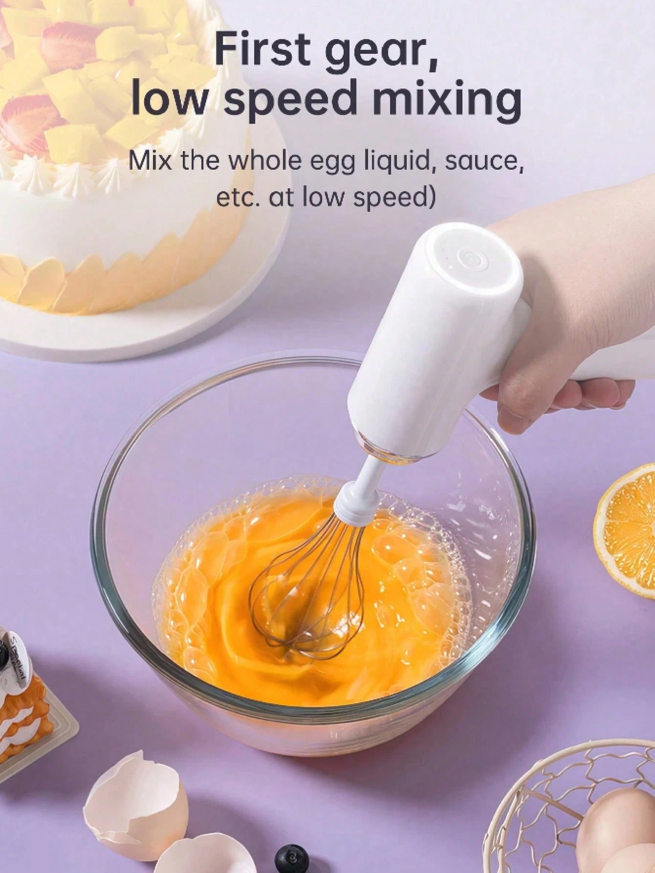 Frullatore portatile ricaricabile senza fili - Frusta a 3 velocità senza fili per cucinare, montare la panna e fare il pane, design compatto con spegnimento automatico, ideale per gli amanti della pasticceria