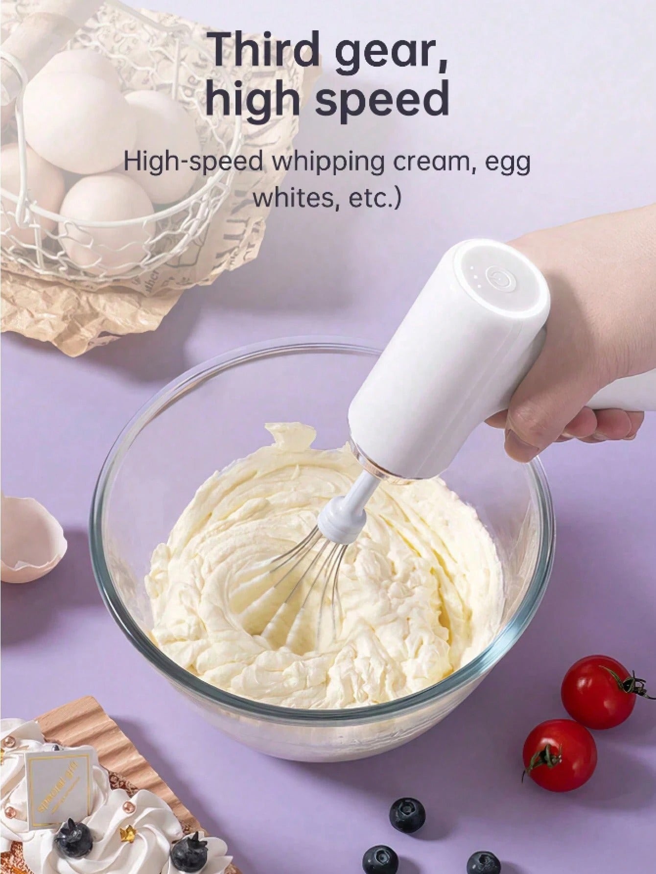 Frullatore portatile ricaricabile senza fili - Frusta a 3 velocità senza fili per cucinare, montare la panna e fare il pane, design compatto con spegnimento automatico, ideale per gli amanti della pasticceria