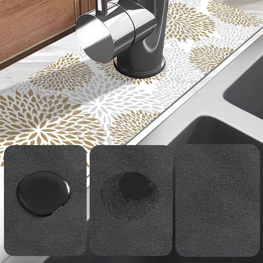 1 pezzo Ventosa per rubinetto lavello a mandala boho stampato, tappetino per scarico, lavello cucina, bagno, piano di lavoro, tappetino per scarico, lavabo in diatomite e tappetino che si può tagliare e asciugare rapidamente.