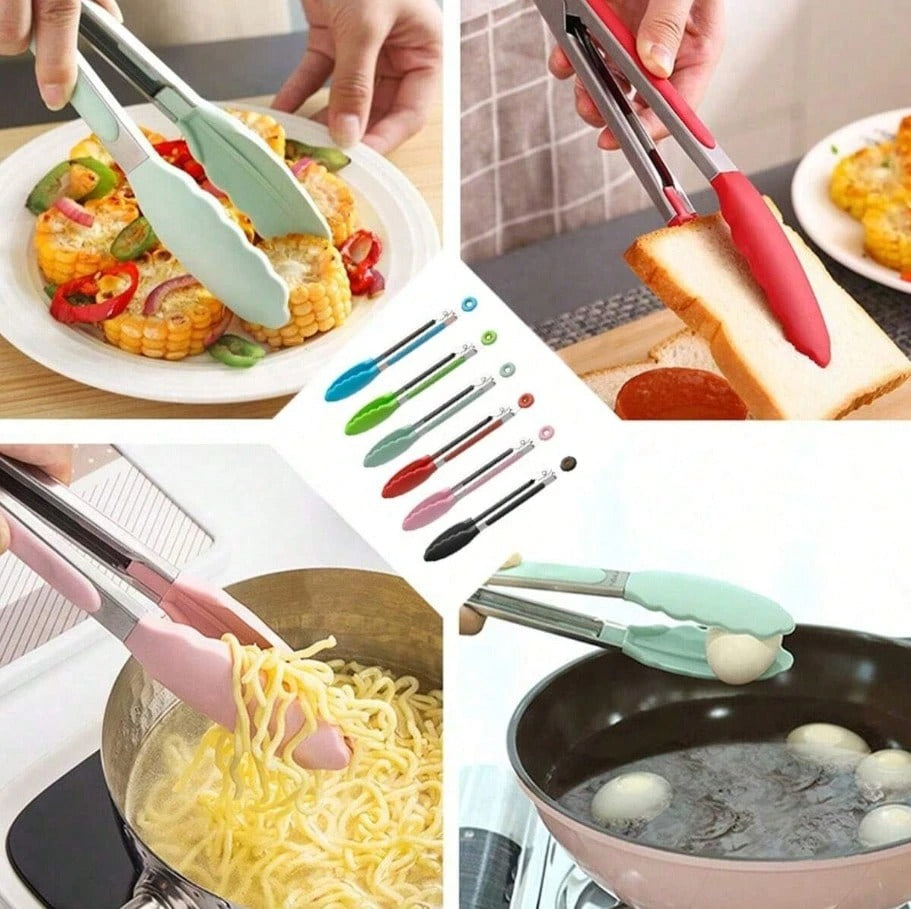 1/3/6 Pezzi Pinze per alimenti in acciaio inossidabile, Pinze piccole da 7 pollici, Mini morsetti per alimenti, molletta per cucina con manici in nylon, Resistenti al calore, Anti scottatura, Portatili, Adatte per bistecche, buffet, griglia e uso esterno