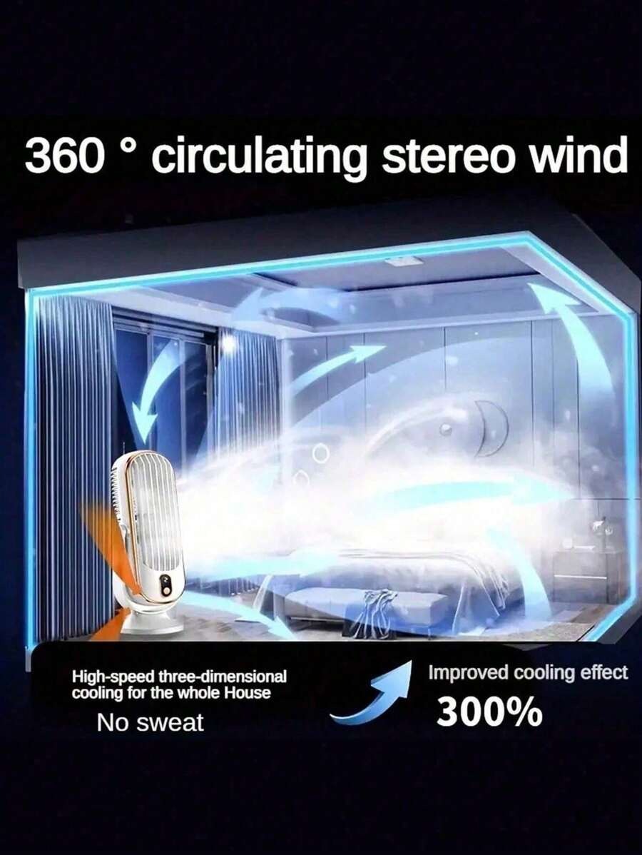 Condizionatore d'aria portatile, nuovo ventilatore portatile, piccolo condizionatore d'aria domestico, ventilatore di raffreddamento a 5 velocità, con soffiatore a 720°, batteria ricaricabile USB al litio, materiale in plastica, adatto per ufficio