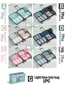 7 pezzi Set di borse da viaggio per contenere e organizzare valigia, abiti, scarpe, articoli da toeletta, scatole, portatili, impermeabili, multifunzionali, adatti per rossetti, pennelli, cosmetici, telefoni, monete, piccoli oggetti,