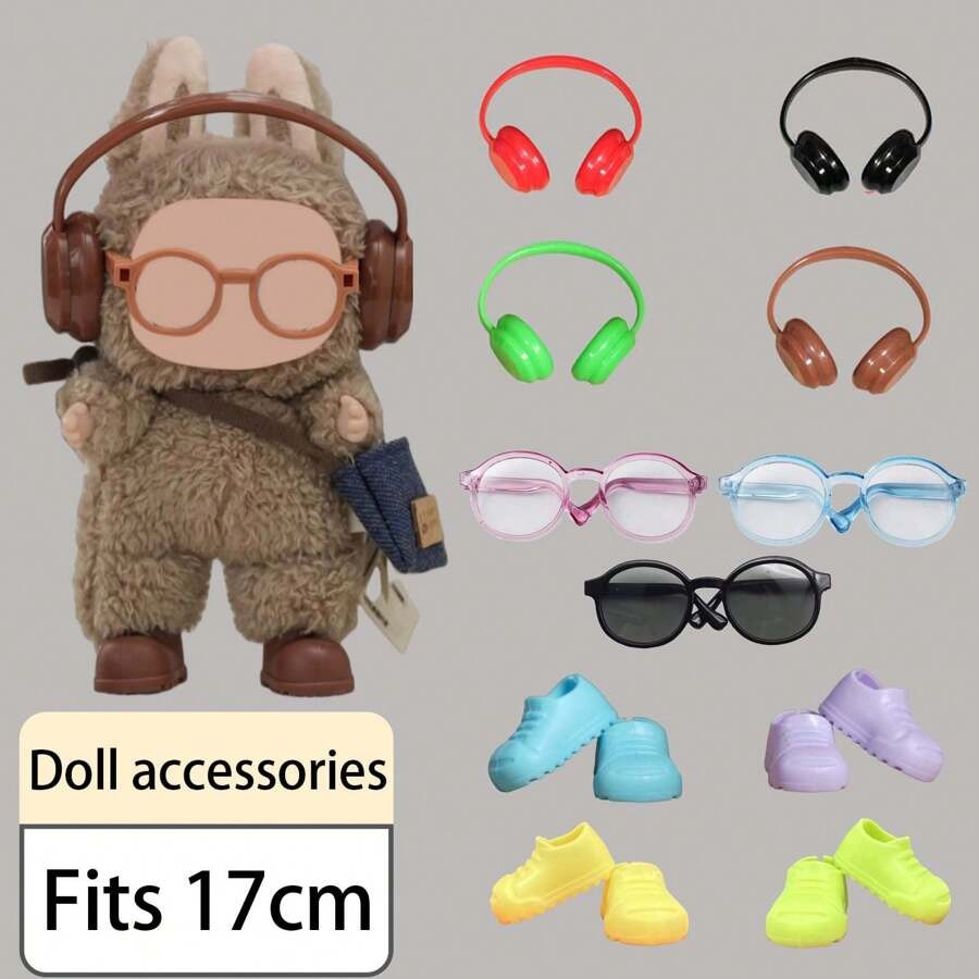 Set di abbigliamento di moda per Labubu di 2a/3a generazione, modello artistico da 17 cm con accessori completi - cuffie + occhiali + stivali colorati, abbigliamento in miniatura rimovibile